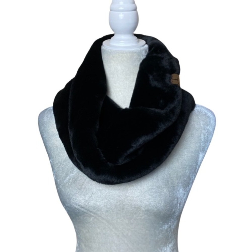 C.C. Black Faux Fur Soft Neck Warmer Infinity Scarf